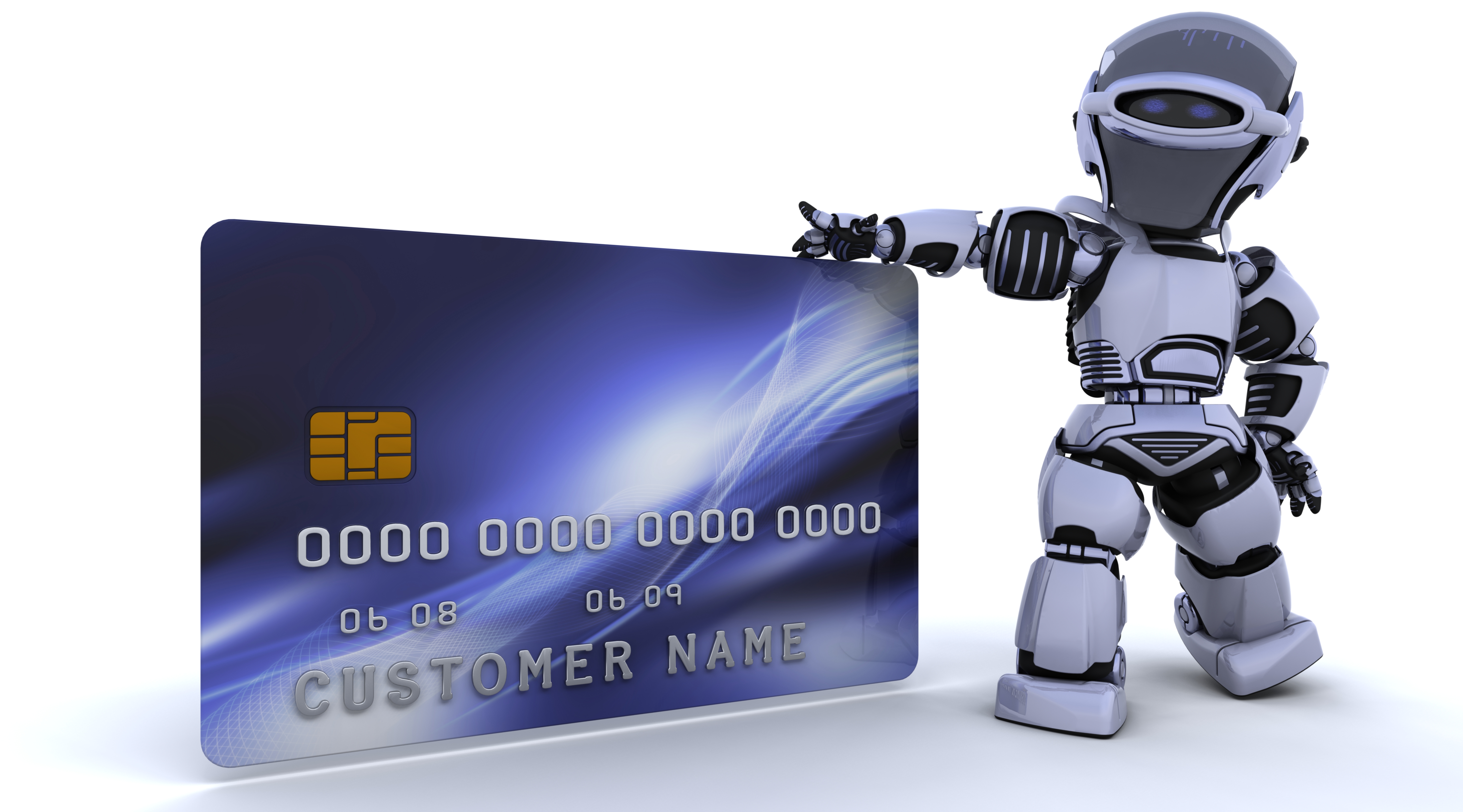 3D render of a robot and charge card